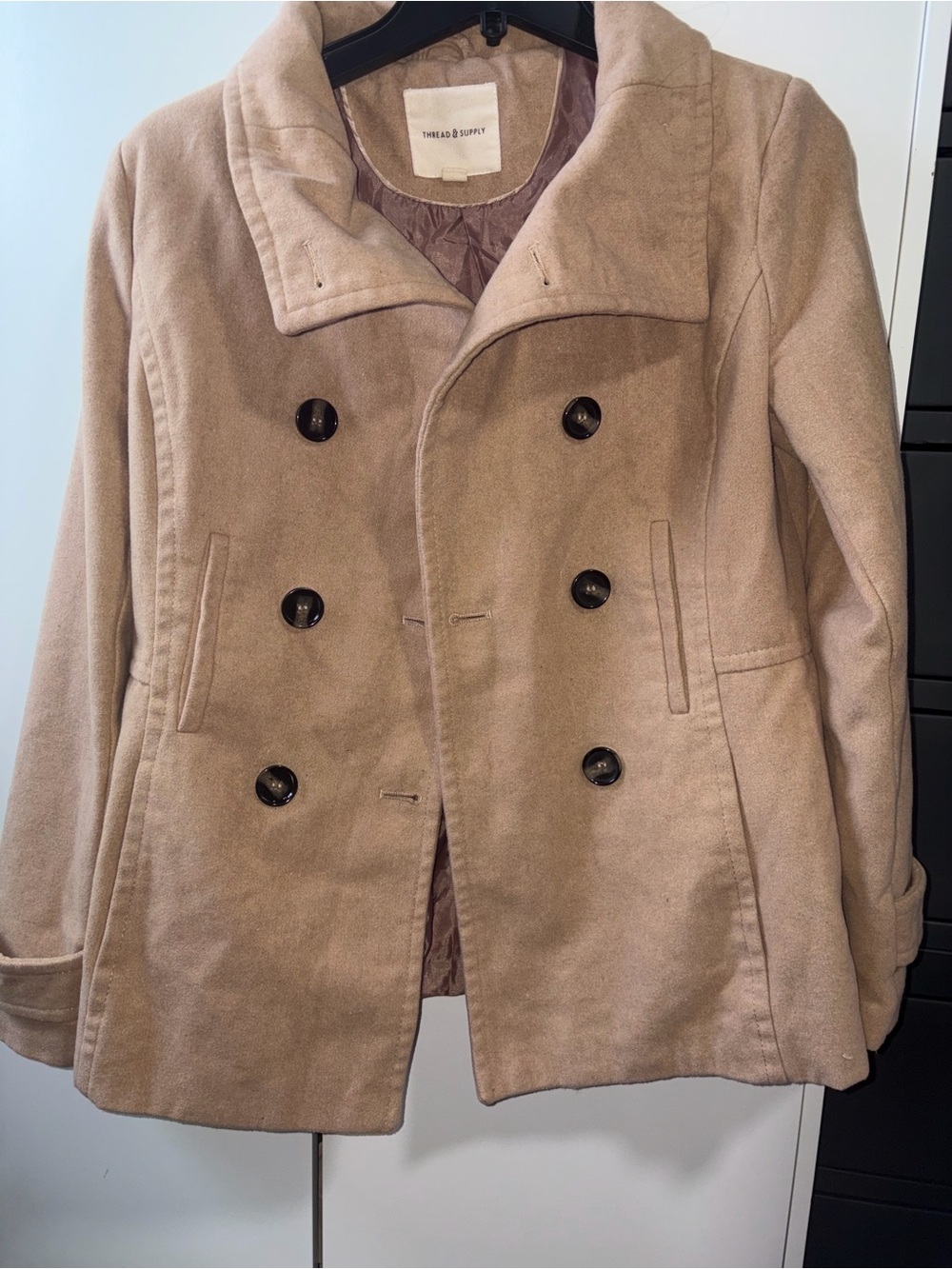 Thread & Supply Women's Beige Double-Breasted Peacoat